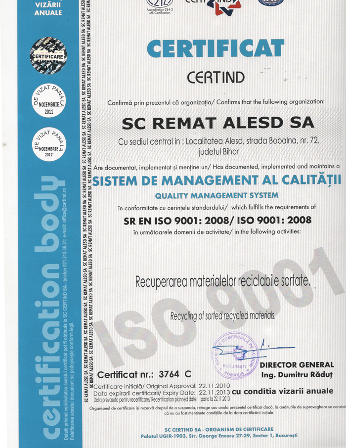 certificat calitate